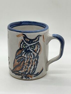 Handcrafted Ceramic Owl Mug in Blue and Brown